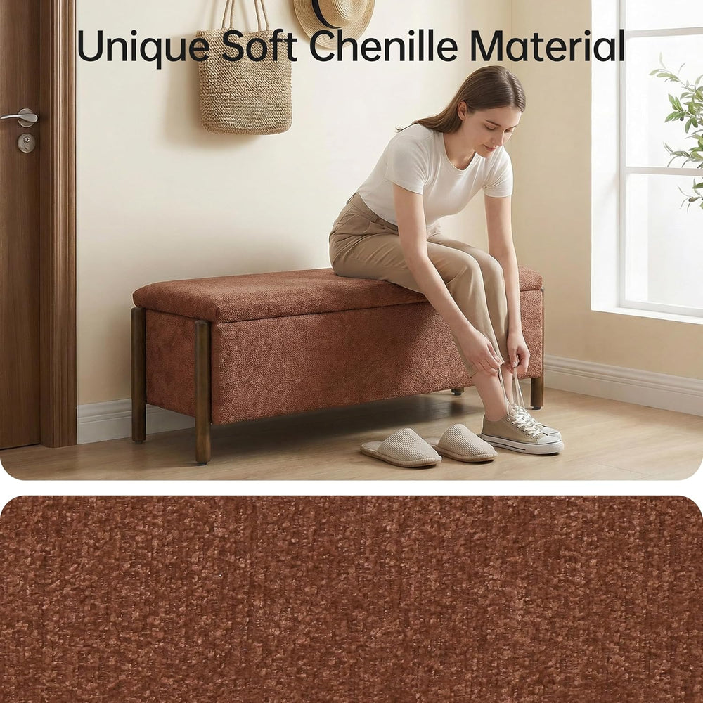 Usaint 47" Fabric Upholstered End of Bed Storage Ottoman Bench, Rusty