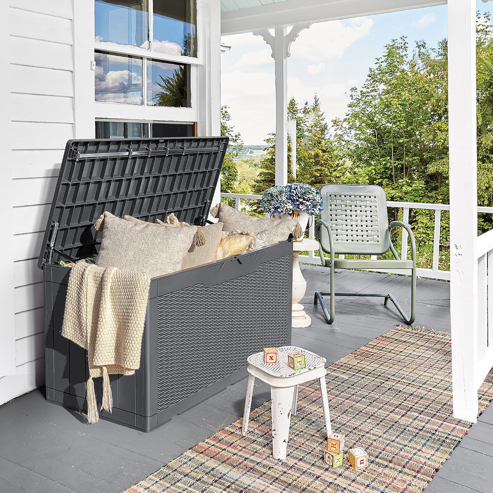 Devoko 97 Gallon Deck Box, Waterproof Resin Outdoor Storage Box for Outside a...
