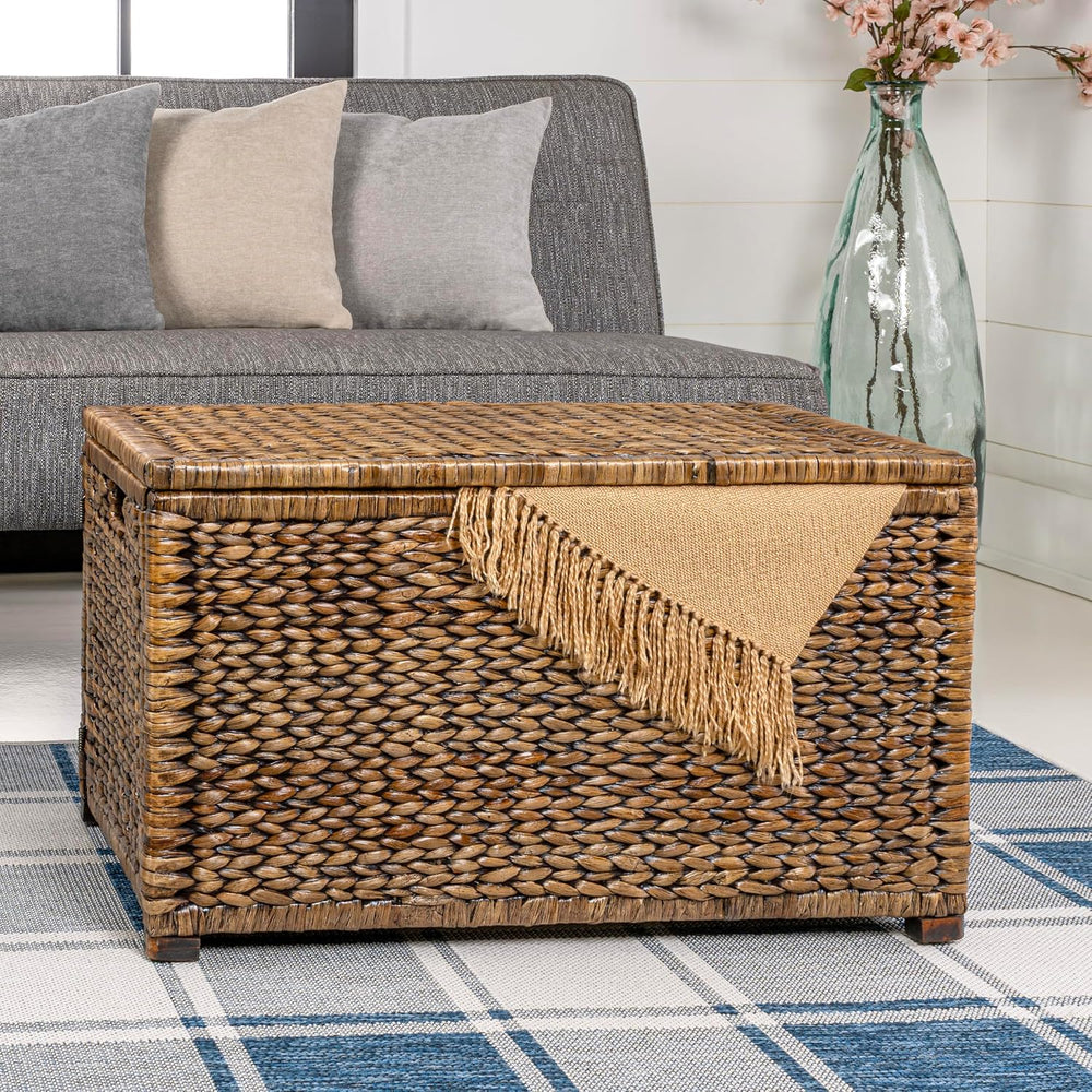 Eyely MPH9005B Amanda Wicker Weave 30" Storage Trunk, Brown Wash