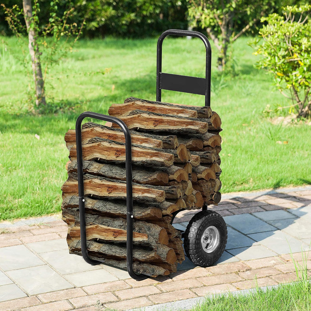 Firewood Carrier – Rolling Storage Cart for Logs with 2 Wheels and Heavy-Duty...