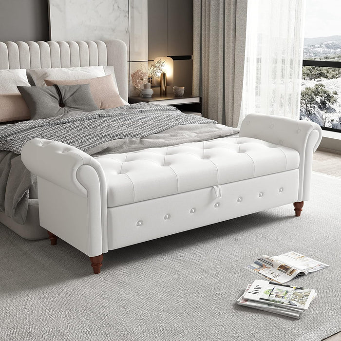 KEIKI Storage Bench for Bedroom, 63" Bed Benches for Foot of Bed, White